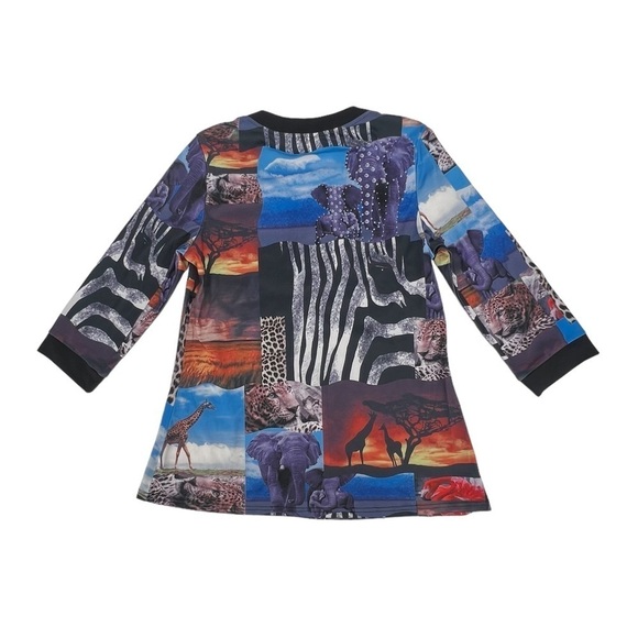 Multi Colored Safari Print 3/4 Sleeve V-Neck Blouse Size Medium Women’s - Picture 3 of 5